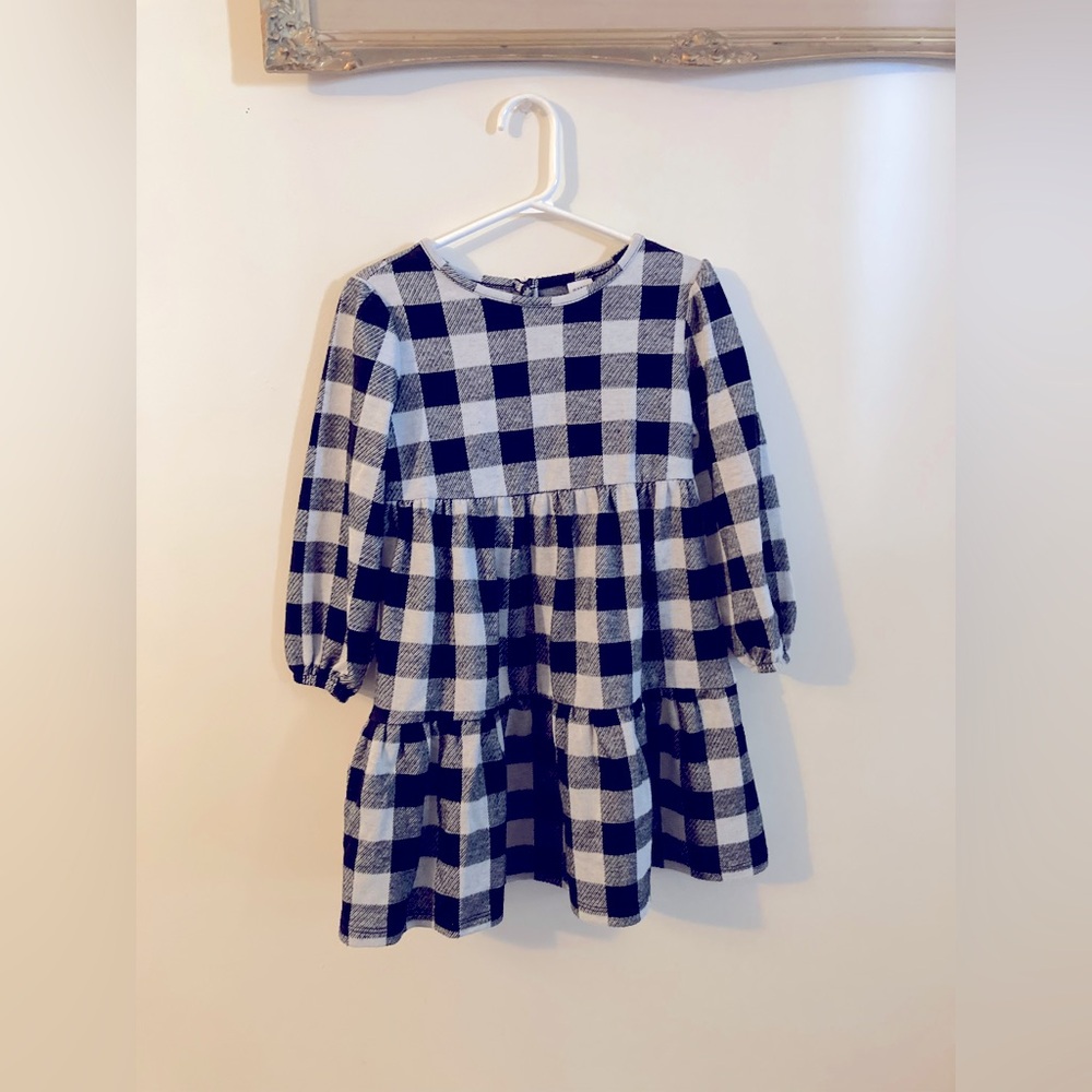 Old Navy Black and White Plaid Tiered Dress Toddler Girl Size 4T Fall Winter